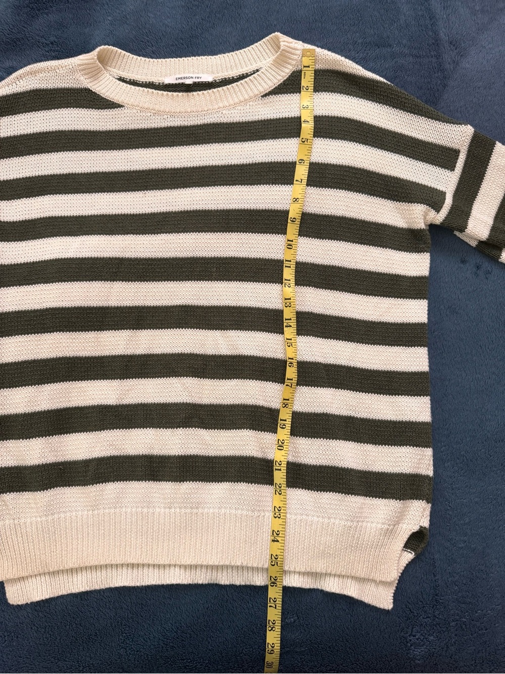 Emerson Fry Olive & White Striped Carolyn Crewneck Sweater S - Picture 6 of 8